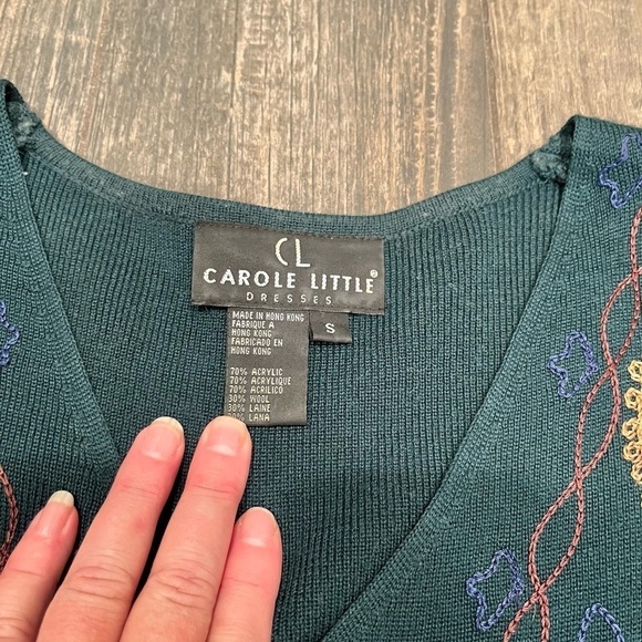 Carole Little Wool Blend Embroidered Long Body-con Sweater Dress Embordiery Sm - Picture 2 of 9